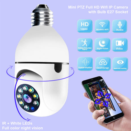 WiFi CAMERA 1080P Bulb 4X Zoom Camera E27 Home 5GWiFi Alarm Monitor - IQLyfe