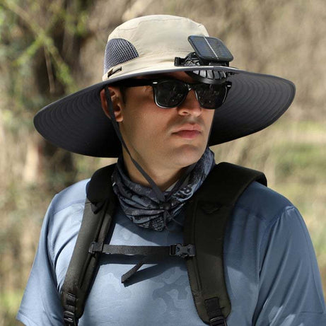 Travel Wide Brim Solar Fan Outdoor Fishing Hat-Solar & USB Charging - IQLyfe